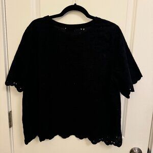 Who What Wear Eyelet Short Sleeve Top (Size: XL; Color: Black)